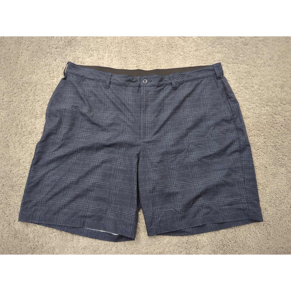 Reebok Shorts Mens 52 Blue Plaid Pockets Logo Performance Golf Casual